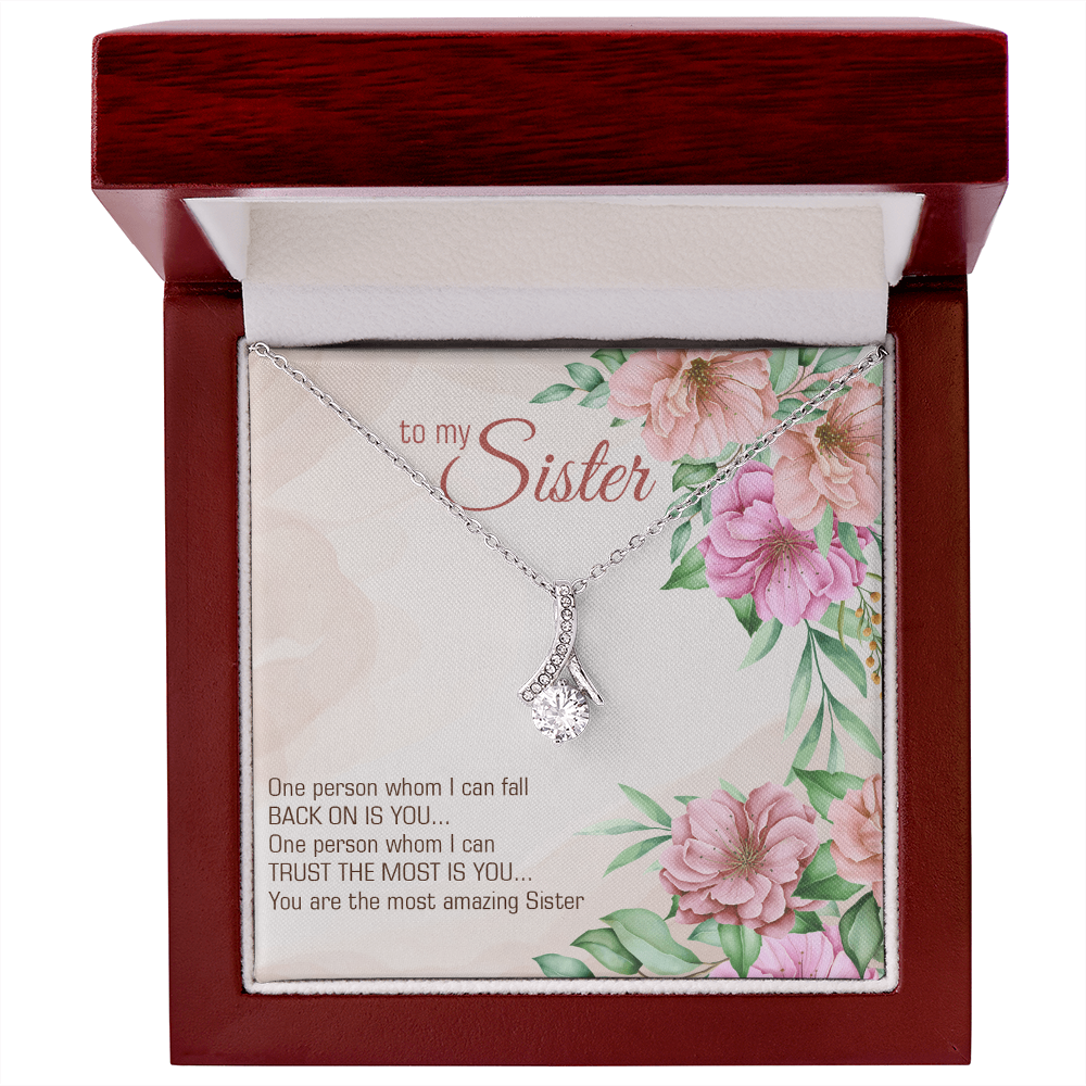 To My Sister - Unwavering Trust - Floral Message Ribbon Necklace