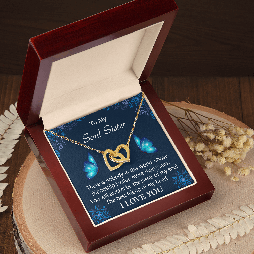 To My Soul Sister - Butterfly Love Interlocked Hearts Necklace - Gift Set