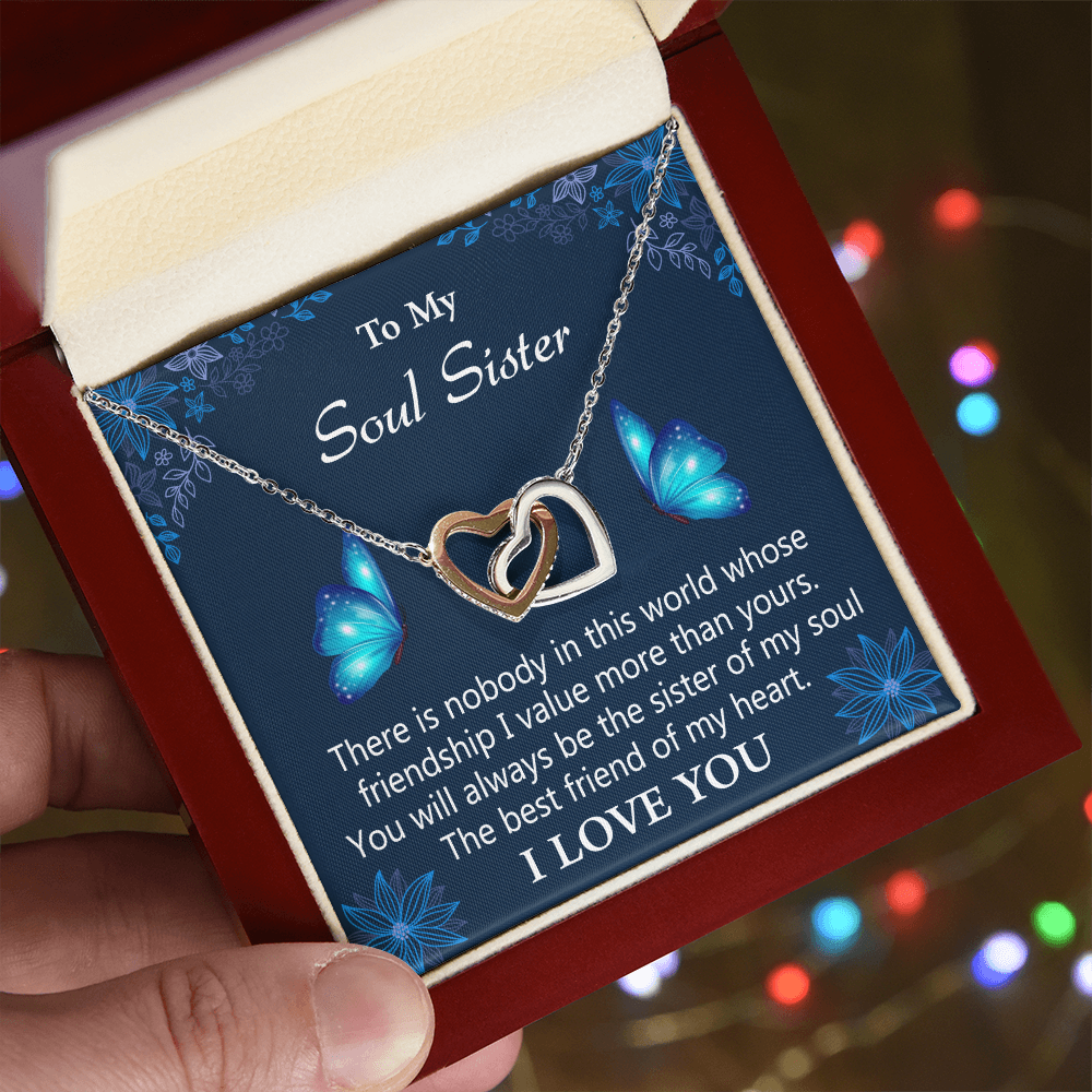 To My Soul Sister - Butterfly Love Interlocked Hearts Necklace - Gift Set