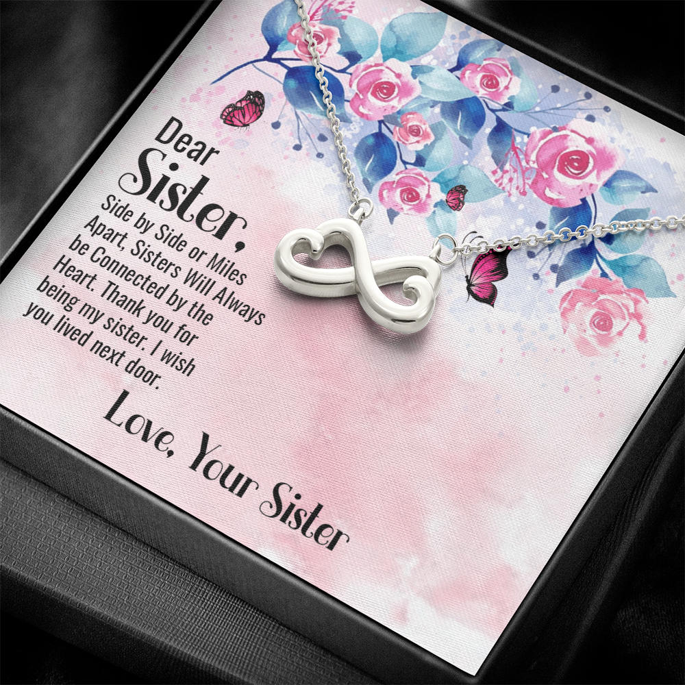 To My Sister - Connected By Heart - Rose Butterfly Necklace