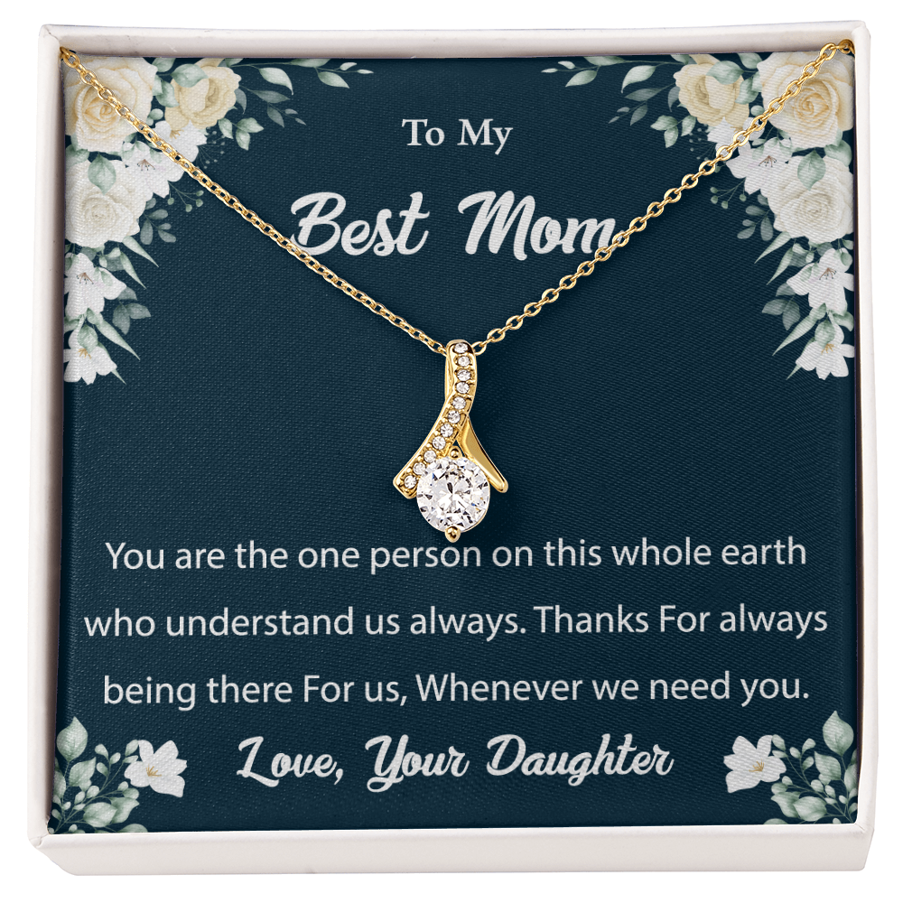 To My Best Mom - Elegant Floral Ribbon Necklace - Gift From Daughter
