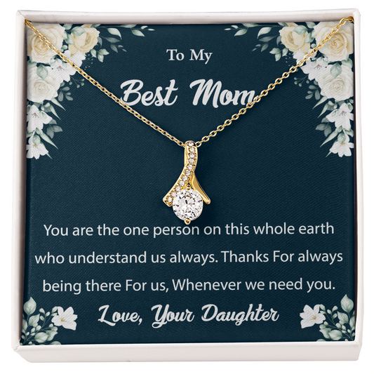 To My Best Mom - Elegant Floral Ribbon Necklace - Gift From Daughter
