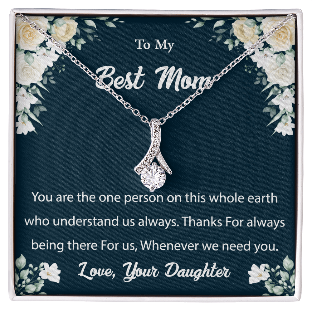 To My Best Mom - Elegant Floral Ribbon Necklace - Gift From Daughter