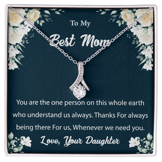 To My Best Mom - Elegant Floral Ribbon Necklace - Gift From Daughter