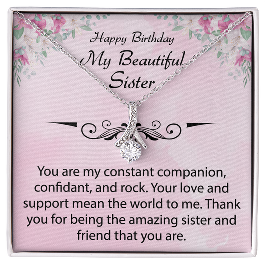 To My Beautiful Sister - Birthday Ribbon Necklace