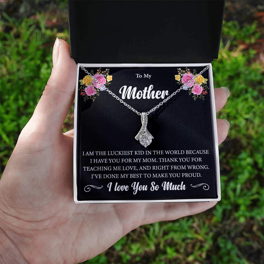 To My Mother - Luckiest Kid In The World - Ribbon Pendant Gift Set
