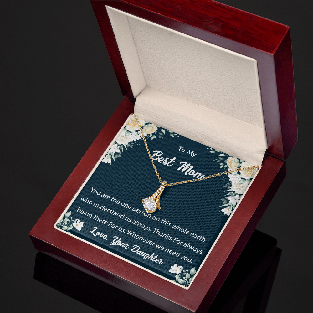 To My Best Mom - Elegant Floral Ribbon Necklace - Gift From Daughter