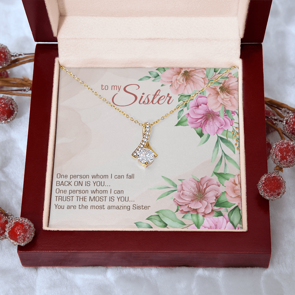 To My Sister - Unwavering Trust - Floral Message Ribbon Necklace