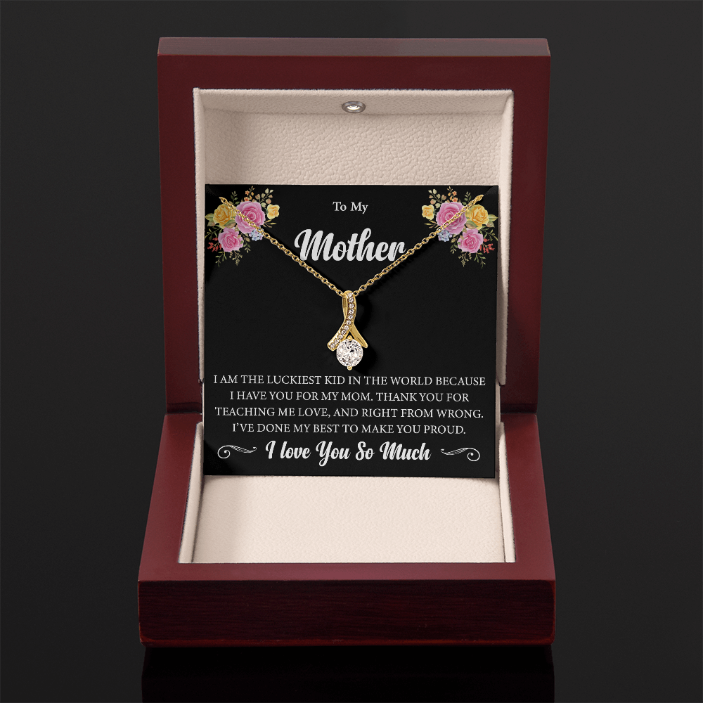 To My Mother - Luckiest Kid In The World - Ribbon Pendant Gift Set