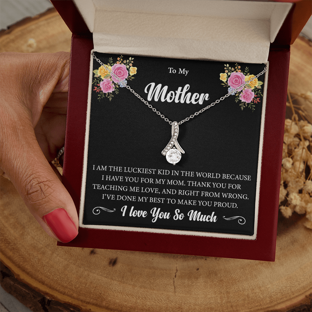 To My Mother - Luckiest Kid In The World - Ribbon Pendant Gift Set
