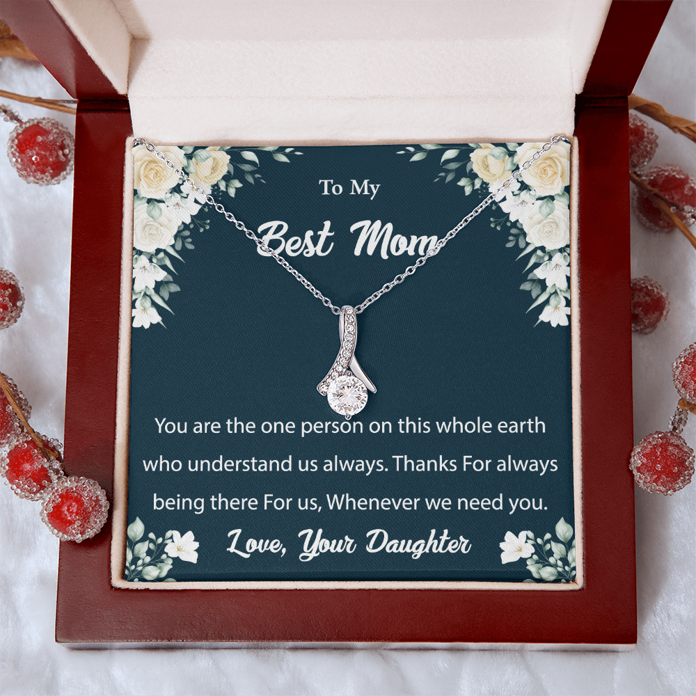 To My Best Mom - Elegant Floral Ribbon Necklace - Gift From Daughter