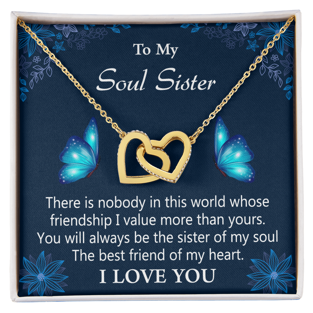 To My Soul Sister - Butterfly Love Interlocked Hearts Necklace - Gift Set