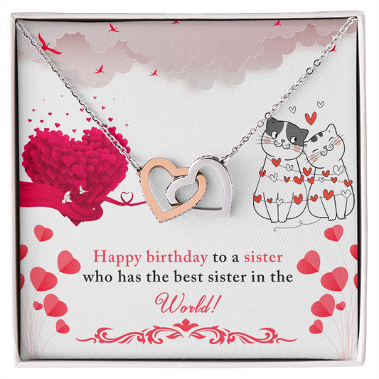 To My Sister - Best Sister In The World - Interlocked Hearts Necklace