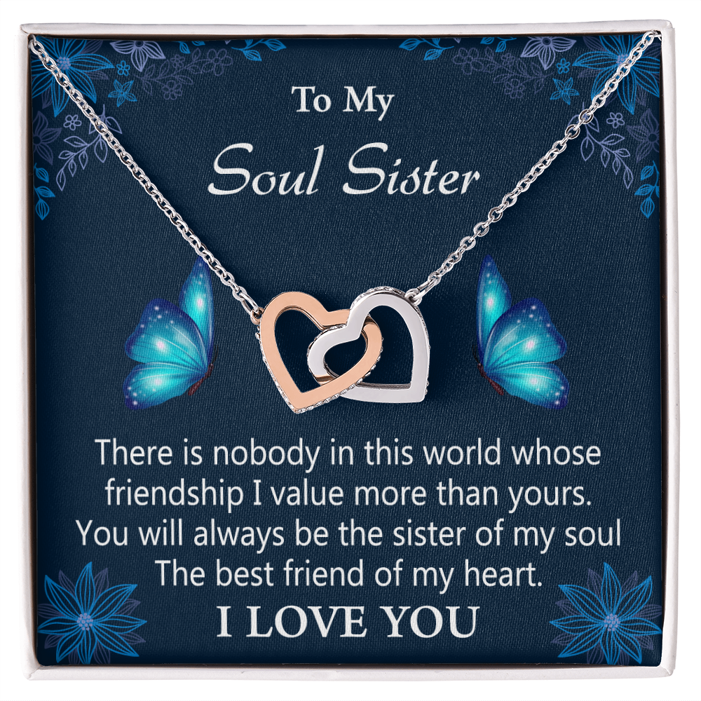 To My Soul Sister - Butterfly Love Interlocked Hearts Necklace - Gift Set
