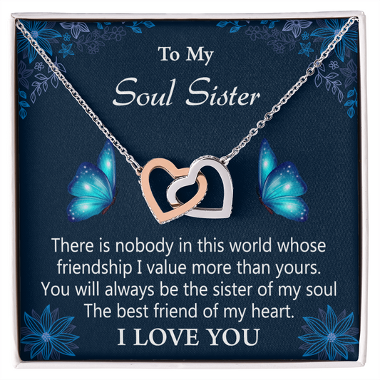 To My Soul Sister - Butterfly Love Interlocked Hearts Necklace - Gift Set