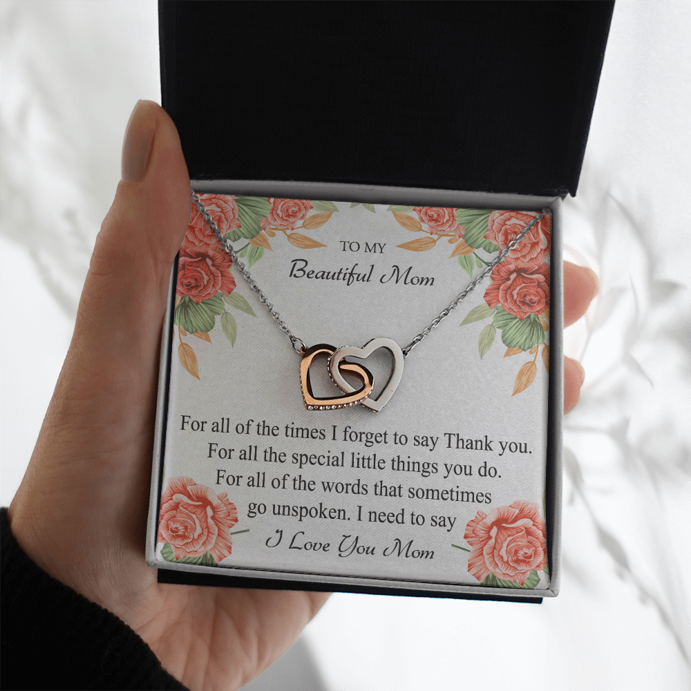 To My Beautiful Mom - Gratitude Love Message - Interlocking Hearts Necklace
