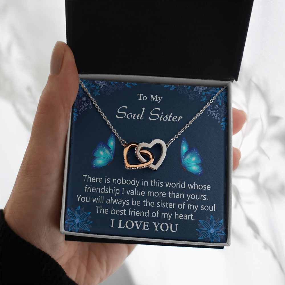 To My Soul Sister - Butterfly Love Interlocked Hearts Necklace - Gift Set