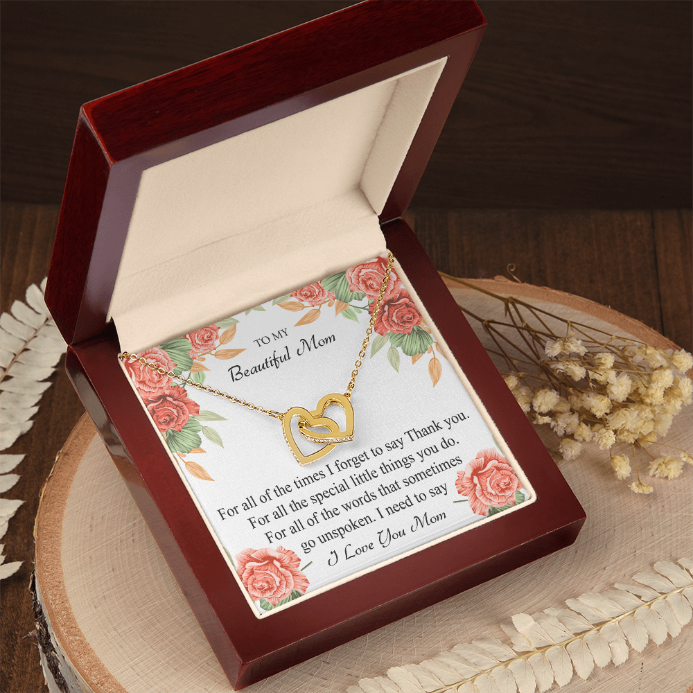 To My Beautiful Mom - Gratitude Love Message - Interlocking Hearts Necklace