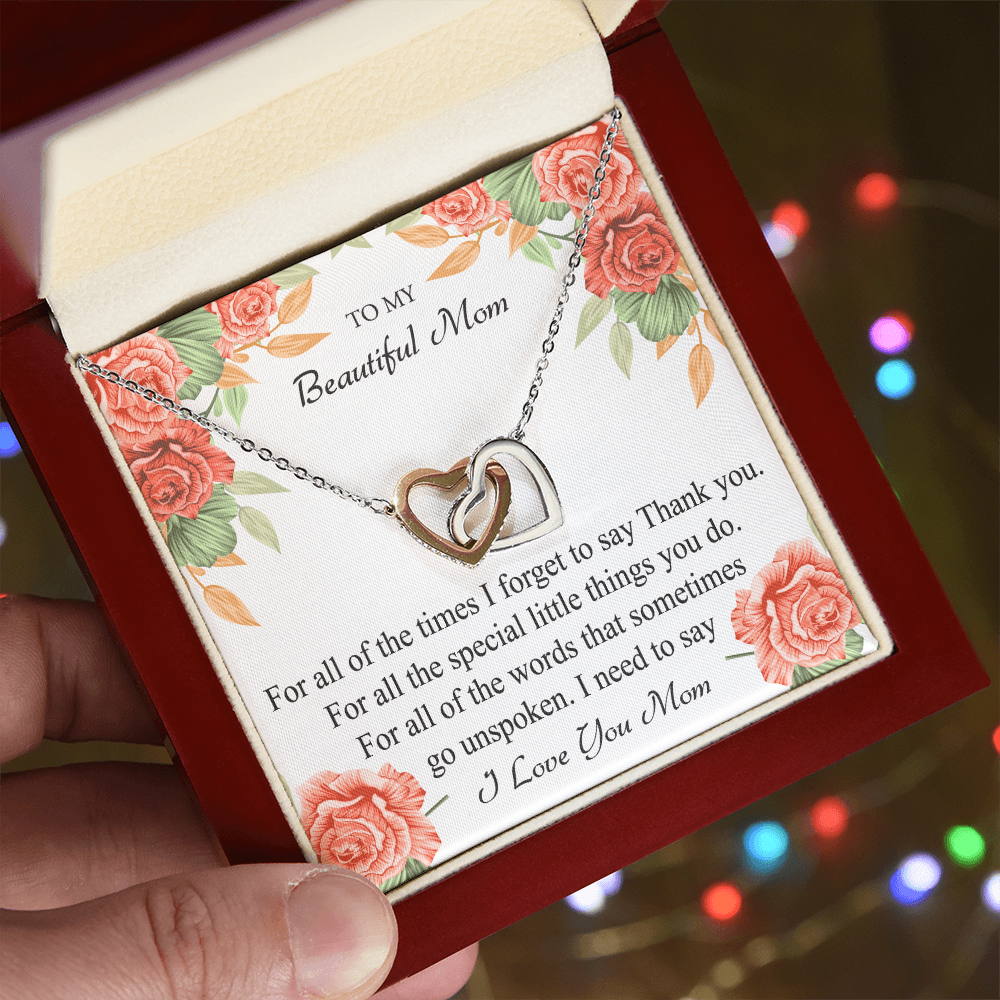 To My Beautiful Mom - Gratitude Love Message - Interlocking Hearts Necklace
