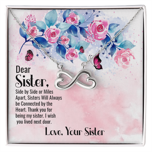 To My Sister - Connected By Heart - Rose Butterfly Necklace